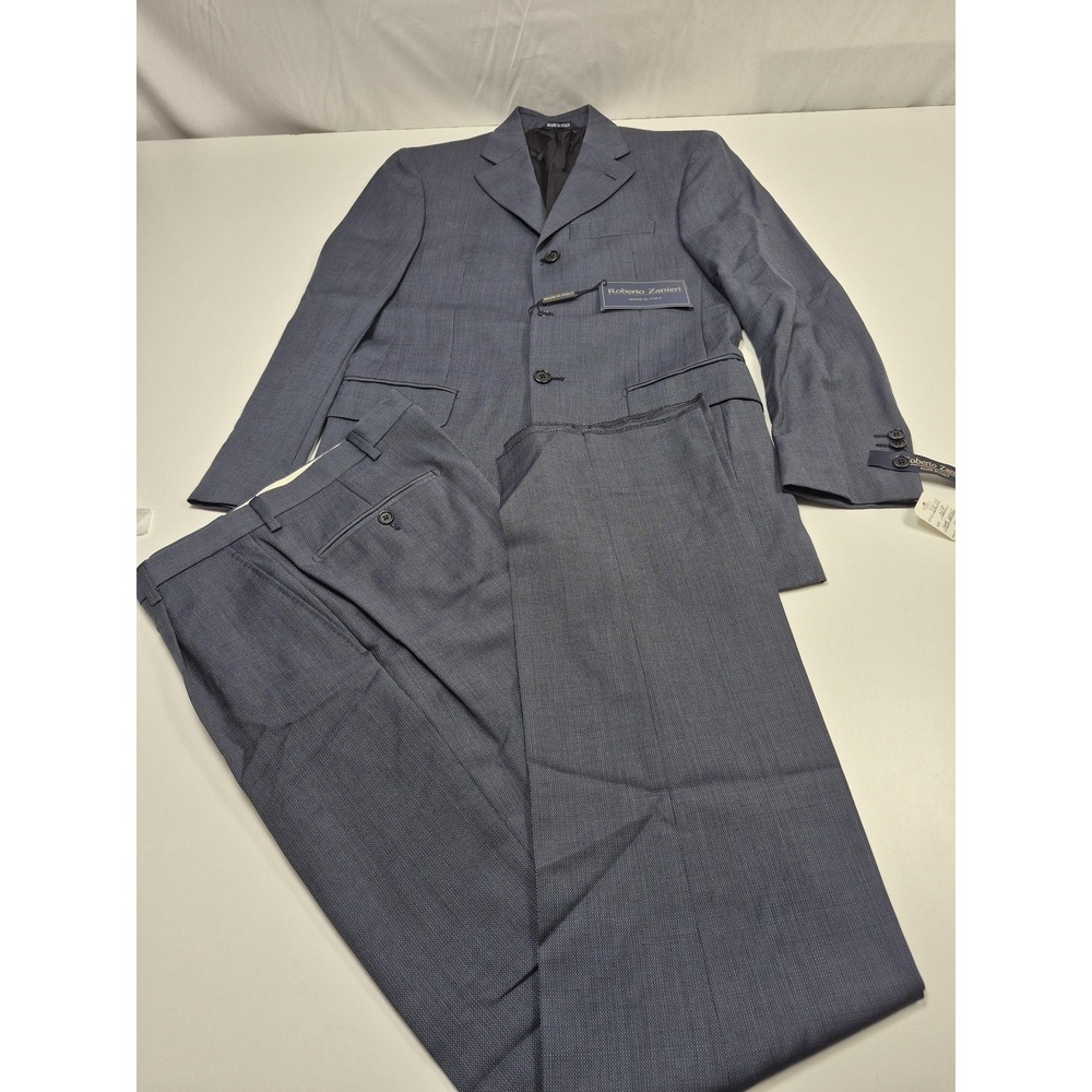 Roberto Zanieri Suit Mens 36R Blue Wool Solid Super 100s 2 Piece 30x36 Italy NWT